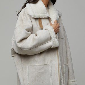 OAK+FORT Oversize Suede Faux Fur Coat beige color